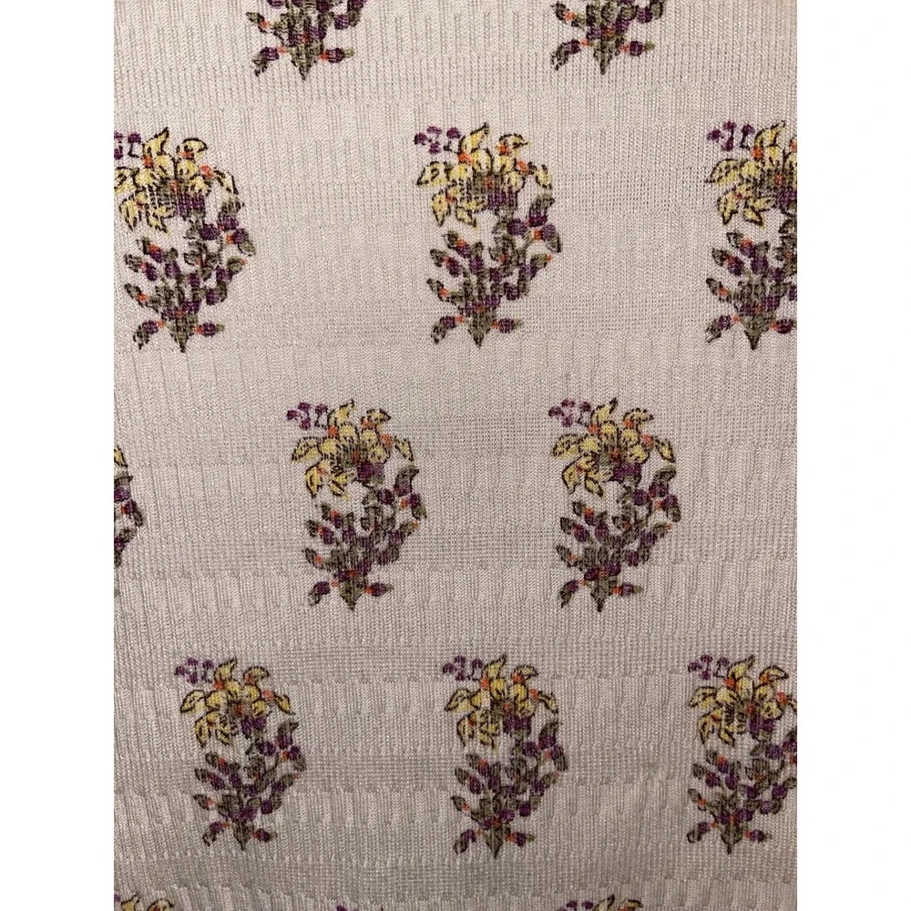 Anthropologie Sabrina Ivory Cinched Ditsy Floral V-neck Knit Shirt Small Boho